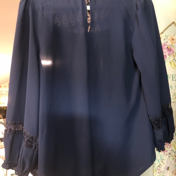 Women’s Navy Blue Dressy Blouse with Lace Inserts XS - Picture 4 of 5